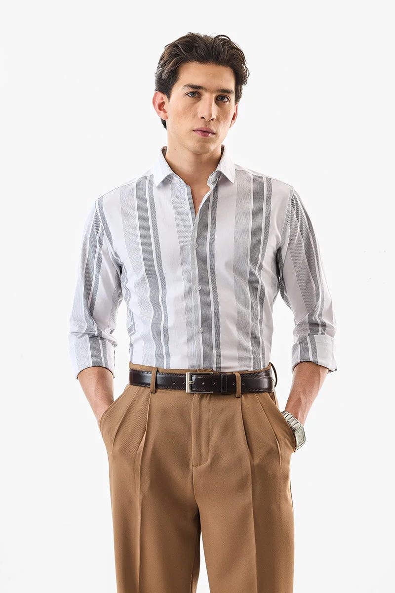 SNITCH White Striped Long Sleeve Slim Fit Formal Luxe Shirt