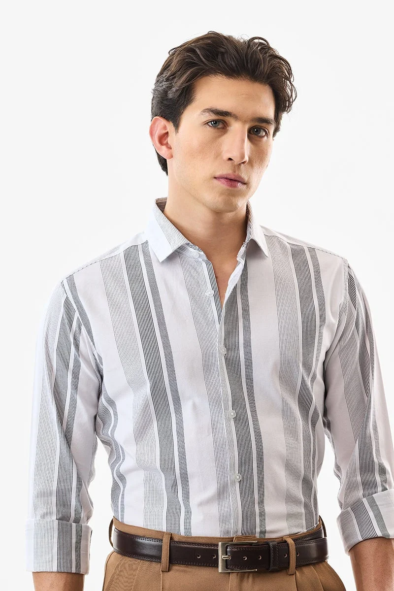 SNITCH White Striped Long Sleeve Slim Fit Formal Luxe Shirt