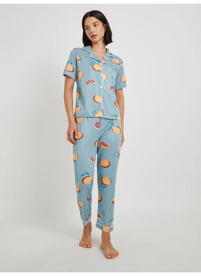 تايك تو Take Two Fruit Print Short Sleeve Shirt and Pyjama Set
