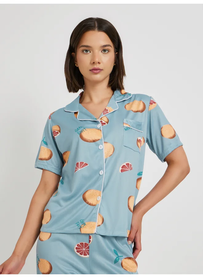 تايك تو Take Two Fruit Print Short Sleeve Shirt and Pyjama Set