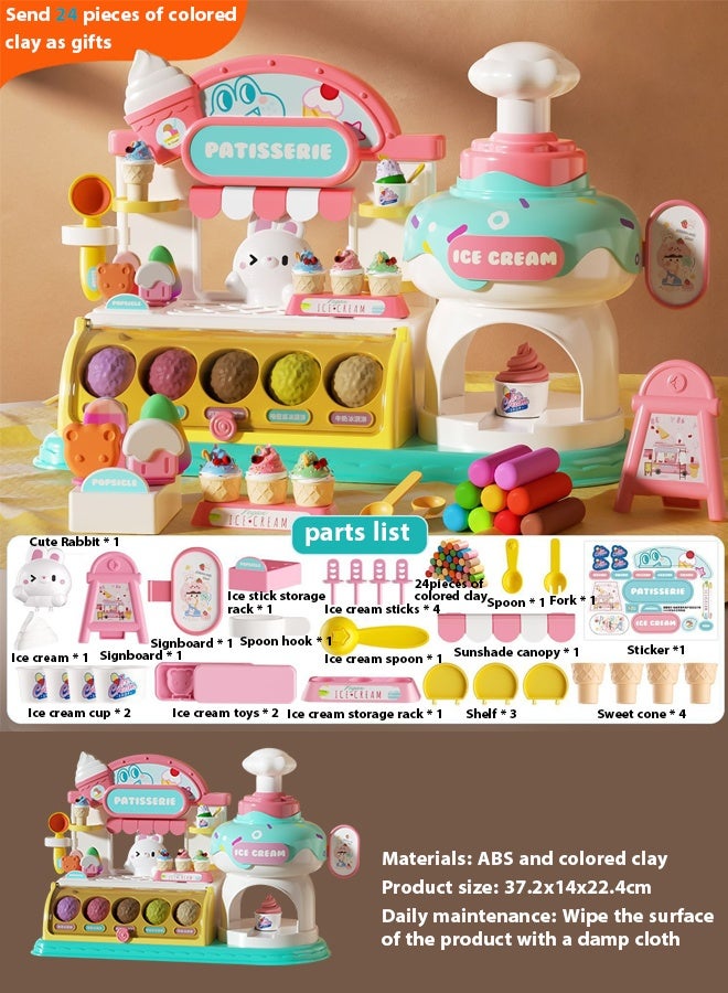 Fun Colored Clay Ice Cream Machine - Kids' Kitchen Set with 24 Colored Clay Pieces, DIY Pretend Play Ice Cream Shop, Music Function, Toddler & Preschooler Toy, Household Toy for 3-6 Year Old Girls & Boys, Plasticine Mold Tool Set, Educational Play Kitchen Accessories - Image 2
