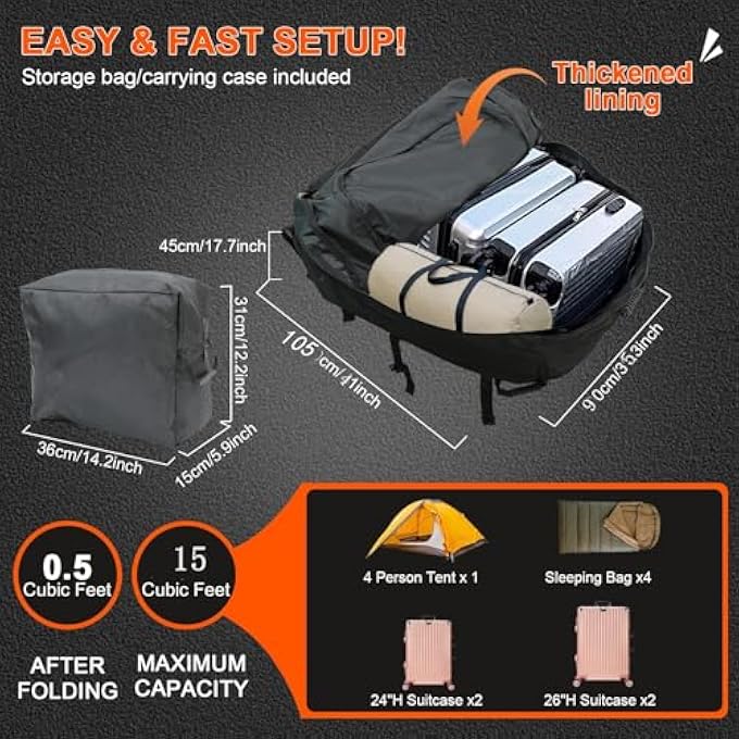 rayihni Car Rooftop Cargo Carrier Roof Bag car roof Cargo Carrier Waterproof car roof Bag (15 Cubic Feet) - Image 2