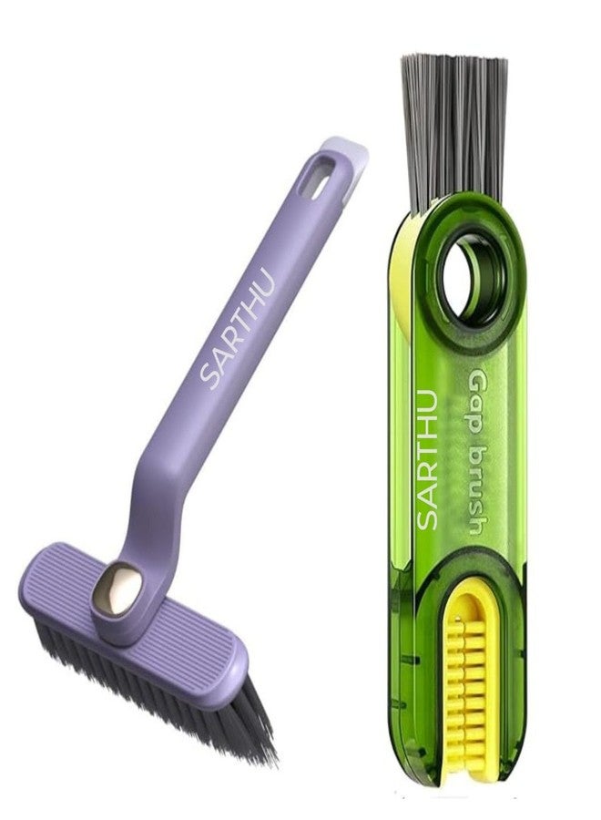 SARTHU Pack of 2 Cleaning Brushes | 3 in 1 Cup Lid Gap Cleaning Brush for Bottle, Lid & Straw + 360° Rotating Handle Gap Cleaning Brush | Multipurpose Crevice, Groove for Kitchen & Bathroom (Multicolor) - Image 1