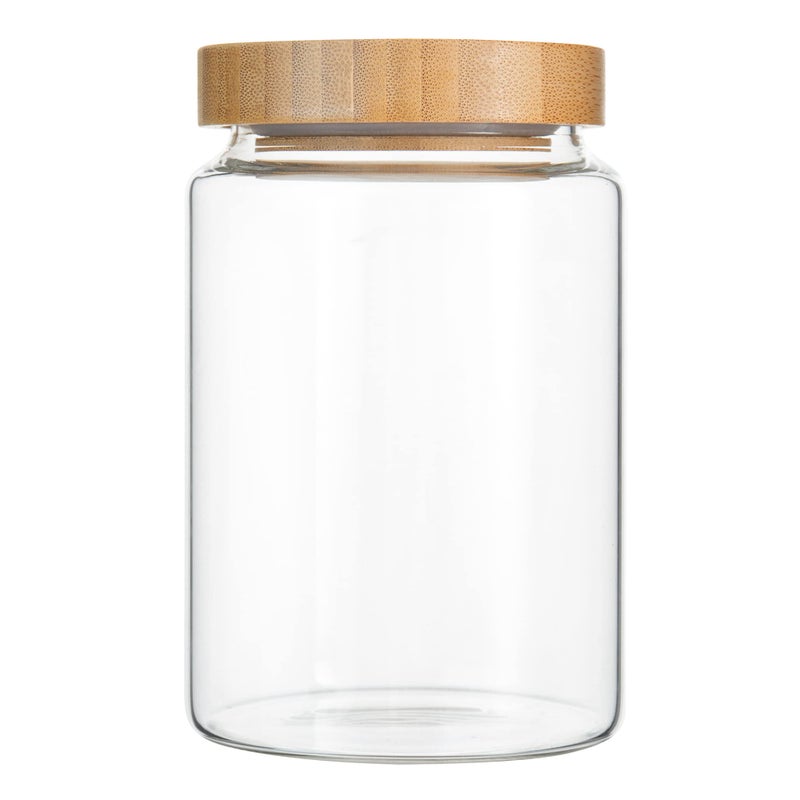 MOLADRI 900ML/30Oz Clear Cute Glass Storage Canister Holder with Airtight Bamboo Lid  Modern Decorative Medium Container Jar for Coffee  Spice  Candy  Salt  Cookie  Condiment  Pepper  Sugar - Image 1