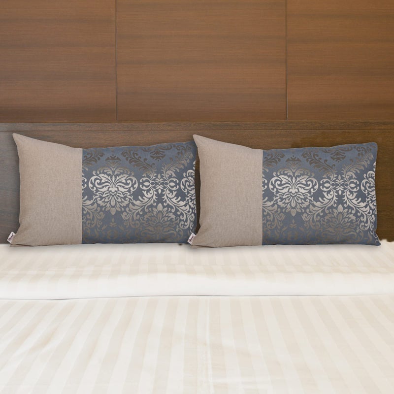 Home-The Best is for You Cotton Self Design Pillow Cover Set of 2 (Blue_Damask) - Image 1