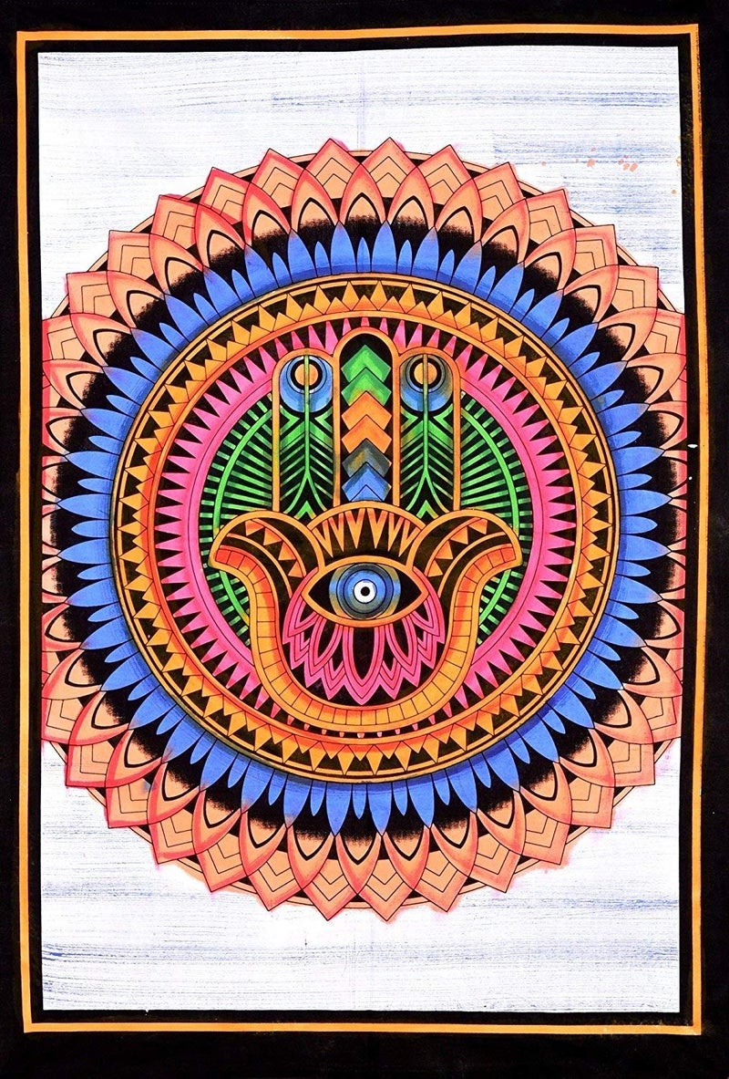 Doraya Psychedelic Hamza Hand Tie Dye Mandala Tapestry Hippie Hippy Celestial Wall Hanging Indian Bohemian Tapestries Multicolour Poster 30x40 Inches Multicolour 1 Twin 54x84 Inches - Image 1