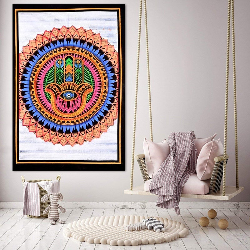 Doraya Psychedelic Hamza Hand Tie Dye Mandala Tapestry Hippie Hippy Celestial Wall Hanging Indian Bohemian Tapestries Multicolour Poster 30x40 Inches Multicolour 1 Twin 54x84 Inches - Image 2