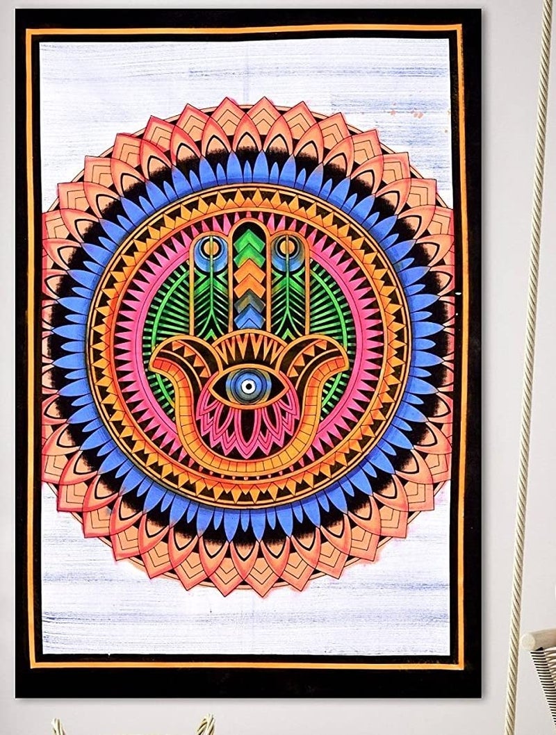 Doraya Psychedelic Hamza Hand Tie Dye Mandala Tapestry Hippie Hippy Celestial Wall Hanging Indian Bohemian Tapestries Multicolour Poster 30x40 Inches Multicolour 1 Twin 54x84 Inches - Image 3
