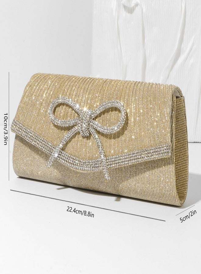 Trisapu Bow Evening Bag Sparkly Clutch Purses for Women Wedding Party Prom Purse Dressy Clutch Bags Gold - Image 4