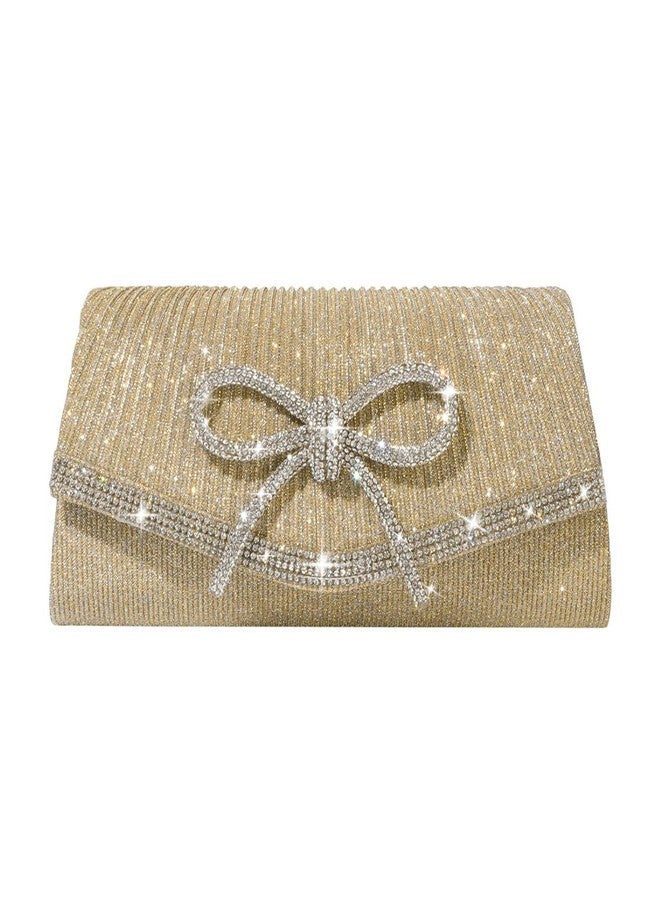 Trisapu Bow Evening Bag Sparkly Clutch Purses for Women Wedding Party Prom Purse Dressy Clutch Bags Gold - Image 1