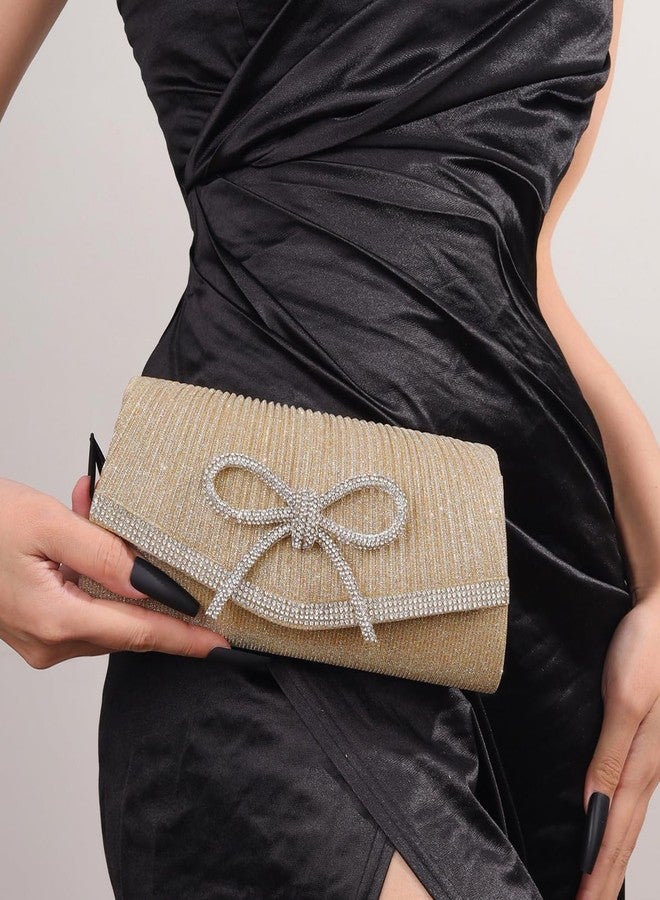 Trisapu Bow Evening Bag Sparkly Clutch Purses for Women Wedding Party Prom Purse Dressy Clutch Bags Gold - Image 2