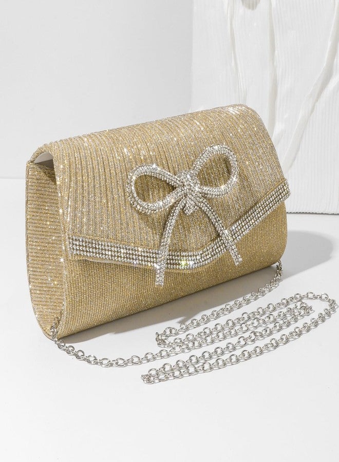 Trisapu Bow Evening Bag Sparkly Clutch Purses for Women Wedding Party Prom Purse Dressy Clutch Bags Gold - Image 3