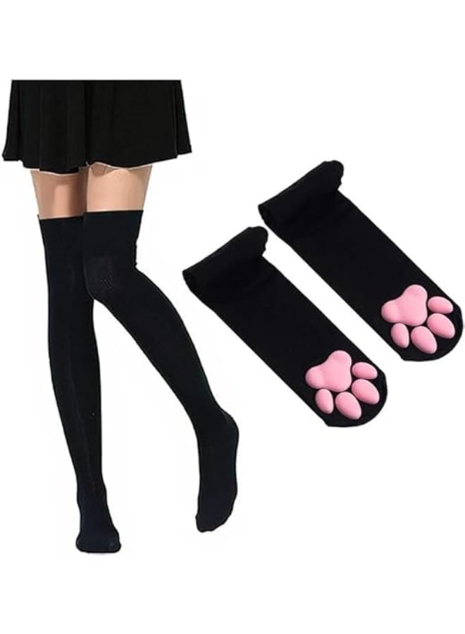 HZYH Cat Paw Pad Socks,Thigh High Socks,Pink Cute 3D Kitten Claw Stockings for Women Girls Cosplay - Image 1