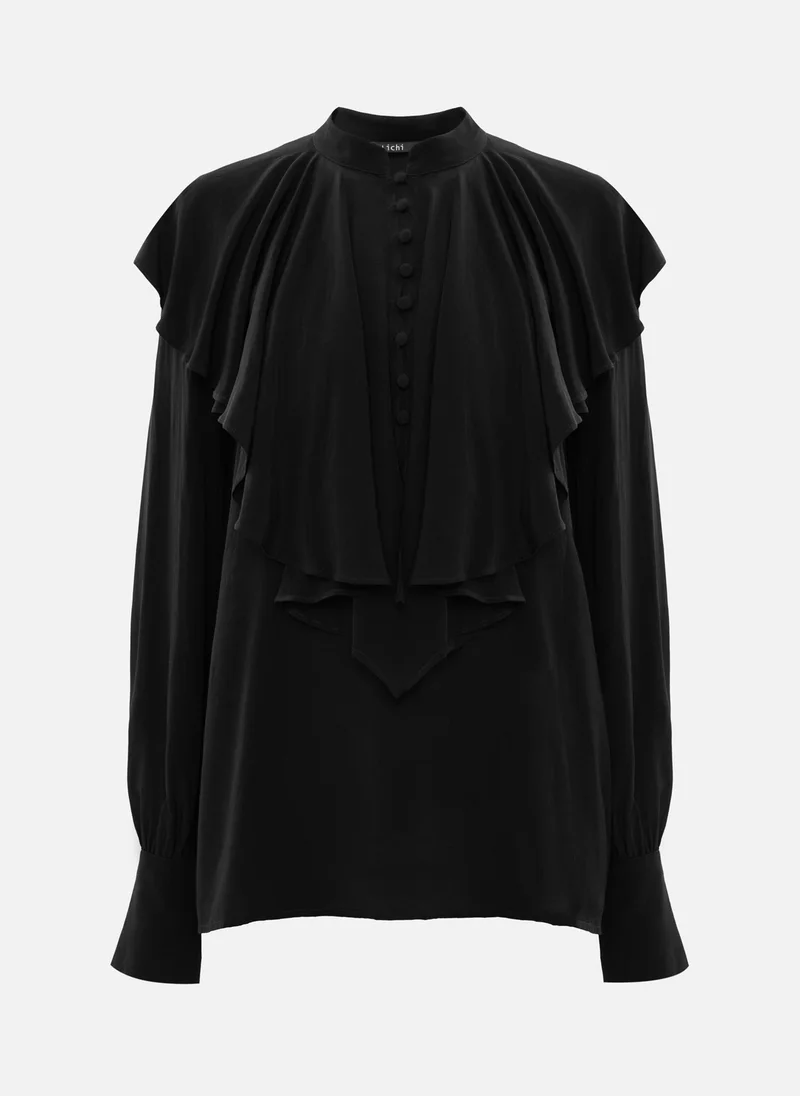 Lichi Viscose blouse with stand-up collar and voluminous jabot