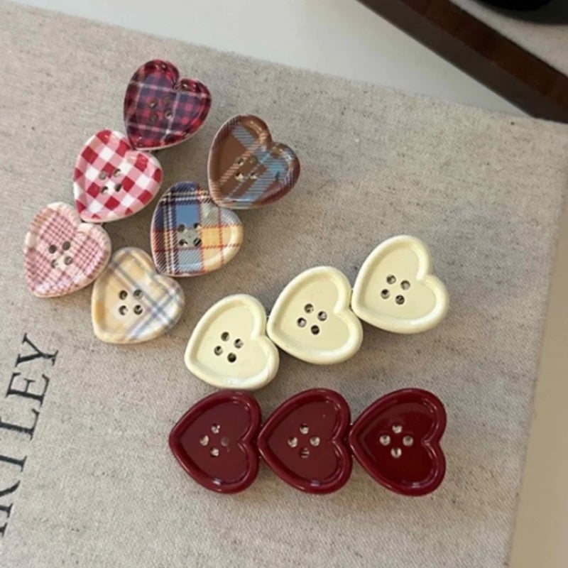 Sweet Love Plaid Button Hair Clip Women Side Bangs Hairpins Korean Japanese Girls Cute Duckbill Clip Headdress Hair Accessories - Image 5