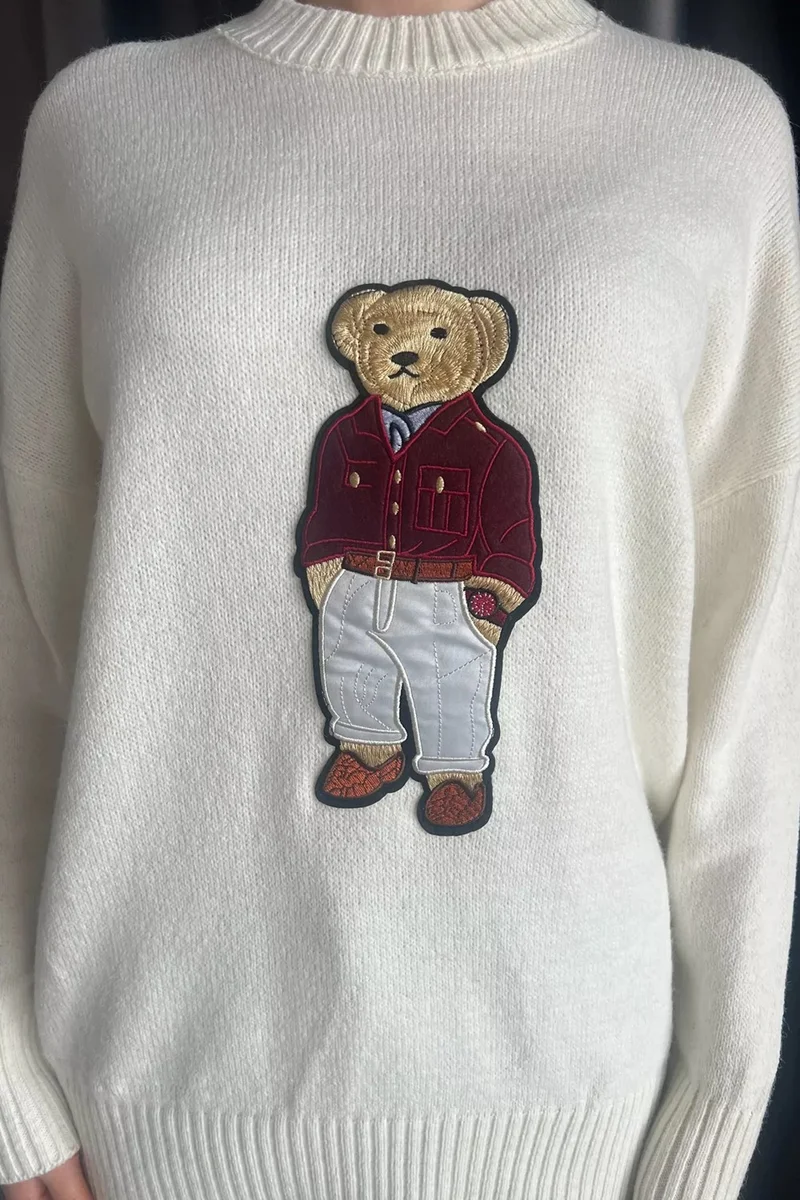 Gülseli Rose Applique Bear Women's Knitwear Sweater