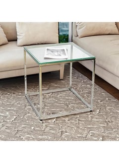 RIGID Stainless Steel End Table with Glass Top  55.5x53.5x53.5cm  - Image 1