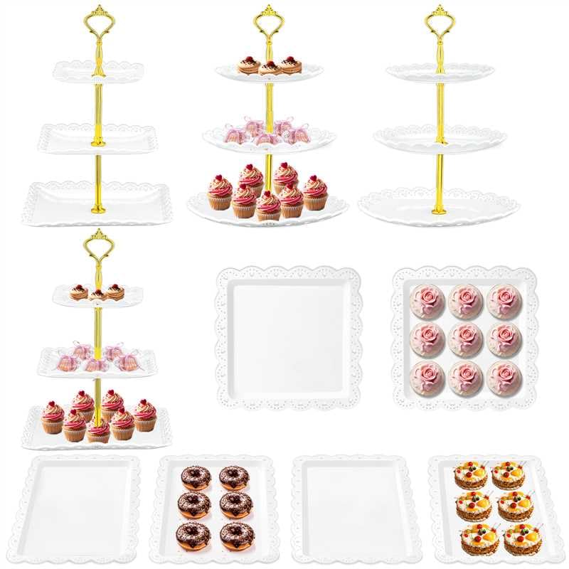 Lazycorner 10 Pcs Cake Stand Dessert Table Display Set, 3 Tired Cupcake Stand Cookie Tray Rack Serving Tray Cake Display Tower for Wedding Baby Shower Tea Party - Image 1