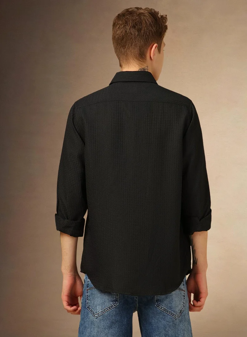 Dennis Lingo Men's Black 100% Polyester Textured Shirt