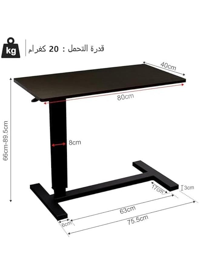 TRASSLE Overbed Bedside Table with Rolling Wheels 80x40x89.5cm C Shape Side Table Adjustable Height Hospital Bed End Table Sofa Large Laptop Side Table for Couch, Living Room (Black)  - Image 2