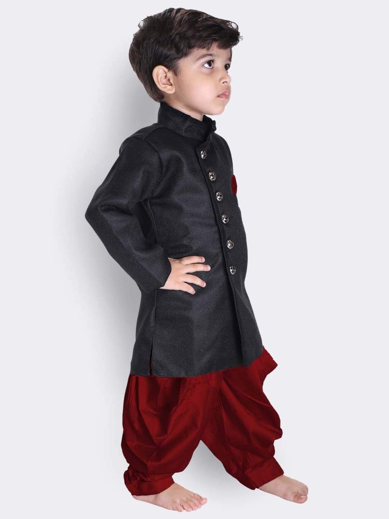 JBN Creation Boys Cotton Blend Black Sherwani and Dhoti Set - Elegance Redefined for Kids_VASBSW120MA_14 - Image 2