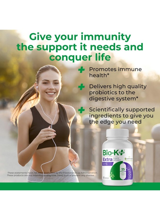Bio-K Plus - Bio K+ Immune Health with Wellmune - Vegan Probiotic Supplement for Supported Immunity, Maintains Digestive Health with 25 Billion CFU 3 Strains - 60 Capsules - Image 1