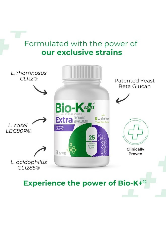 Bio-K Plus - Bio K+ Immune Health with Wellmune - Vegan Probiotic Supplement for Supported Immunity, Maintains Digestive Health with 25 Billion CFU 3 Strains - 60 Capsules - Image 1