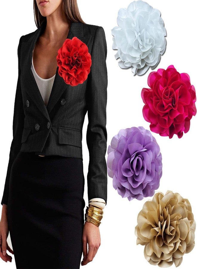 FUTIMELY Dainty Satin Fabric Rose Flower Large Brooch Pin Handmade Big Camellia Brooch Lapel Pins Wedding Party Dance Banquet Dress Suit Ceremony Clothes Accessories Jewelry Gifts for Women (Red) - Image 2