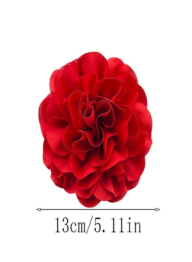 FUTIMELY Dainty Satin Fabric Rose Flower Large Brooch Pin Handmade Big Camellia Brooch Lapel Pins Wedding Party Dance Banquet Dress Suit Ceremony Clothes Accessories Jewelry Gifts for Women (Red) - Image 3