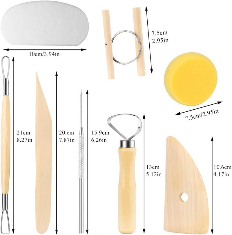Brille Bee Clay Sculpting Tools Set, Pottery Carving and Modelling Tools with Wooden Handles, for Ceramics and Craft Projects (8pcs) - Image 2