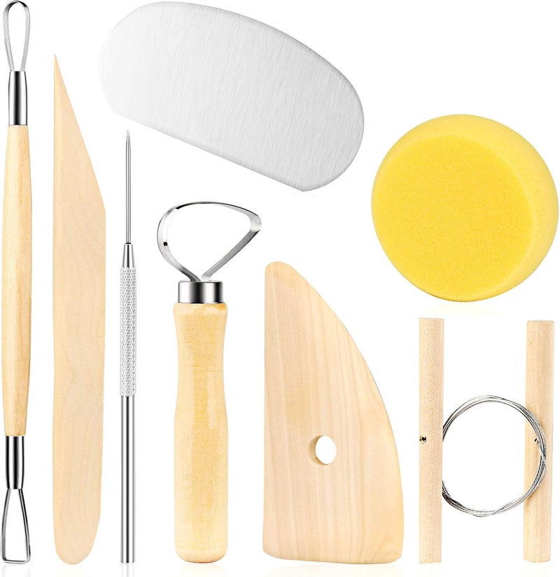 Brille Bee Clay Sculpting Tools Set, Pottery Carving and Modelling Tools with Wooden Handles, for Ceramics and Craft Projects (8pcs) - Image 1