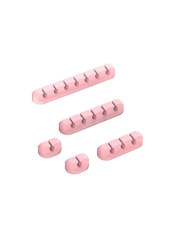 بروماس منظم كابلات ملحقات المكتب الوردي - حامل سلك وردي للمكتب، 5 عبوات (7-5-3-1-1 فتحات) مشابك كابلات للحبل - Image 1