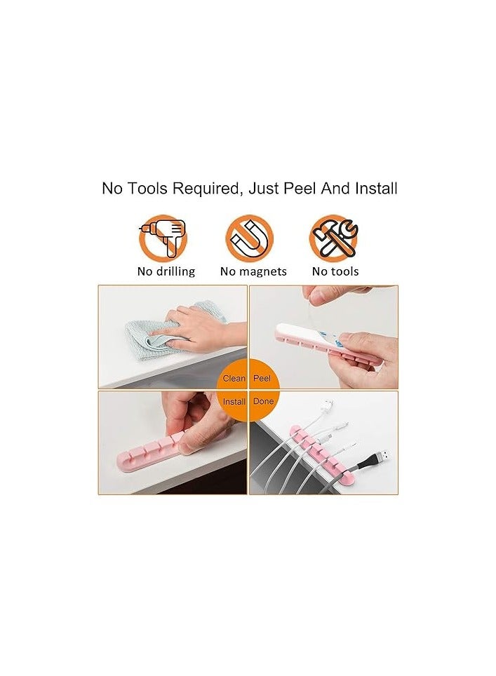 بروماس منظم كابلات ملحقات المكتب الوردي - حامل سلك وردي للمكتب، 5 عبوات (7-5-3-1-1 فتحات) مشابك كابلات للحبل - Image 5