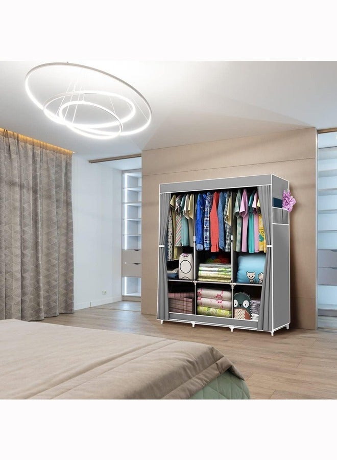 HOMESTAR Wardrobe Portable Wardrobe,Canvas Wardrobe,Clothes Closet Storage Organizer with 3 Hanging Rail and Side Pockets,Fabric Wardrobes for Bedroom Clothing - Image 5