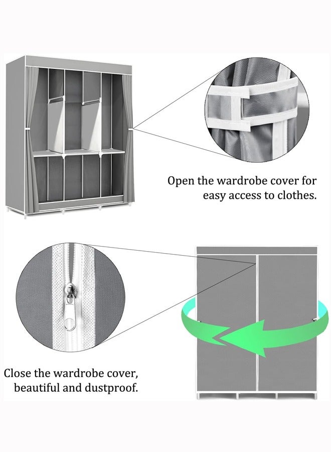 HOMESTAR Wardrobe Portable Wardrobe,Canvas Wardrobe,Clothes Closet Storage Organizer with 3 Hanging Rail and Side Pockets,Fabric Wardrobes for Bedroom Clothing - Image 2