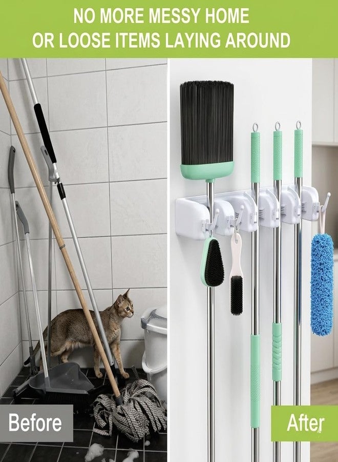 Katisun Broom Stick Hanger Hook mop Holder for wall Without Drilling with 5 Positions & 6 Hooks | Heavy Duty Wall Mounted Tool Organizer for Home Kitchen Bathroom Garage (Pack of 1) - Image 5