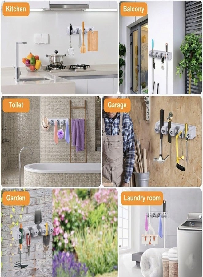 Katisun Broom Stick Hanger Hook mop Holder for wall Without Drilling with 5 Positions & 6 Hooks | Heavy Duty Wall Mounted Tool Organizer for Home Kitchen Bathroom Garage (Pack of 1) - Image 4