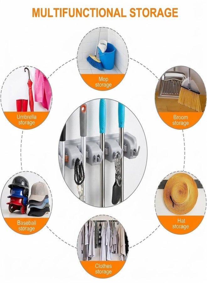 Katisun Broom Stick Hanger Hook mop Holder for wall Without Drilling with 5 Positions & 6 Hooks | Heavy Duty Wall Mounted Tool Organizer for Home Kitchen Bathroom Garage (Pack of 1) - Image 3