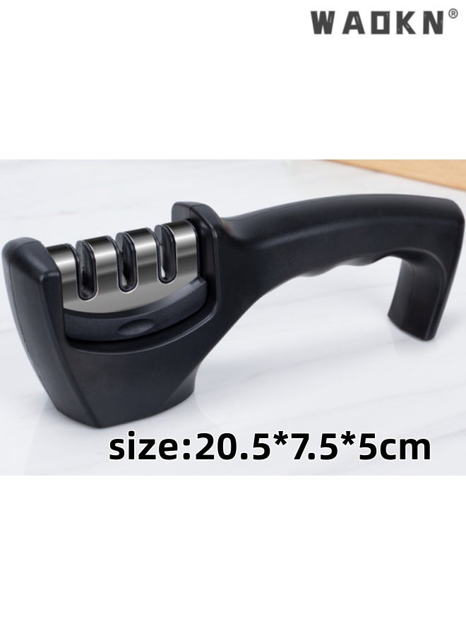 WAOKN 4-in-1 Kitchen Knife Accessories: 3-Stage Knife Sharpener Helps Repair, Restore, Polish Blades , detachable , suitable for Knives, fruit knives, scissors ,sturdy and durable , easy to use and clean , 20.5*7.5*5cm , black . - Image 3