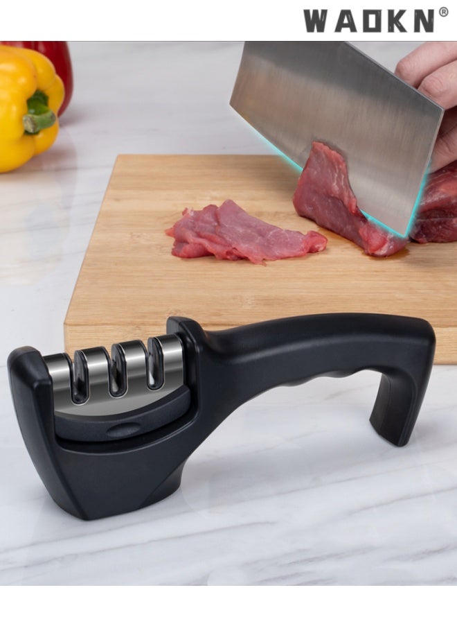 WAOKN 4-in-1 Kitchen Knife Accessories: 3-Stage Knife Sharpener Helps Repair, Restore, Polish Blades , detachable , suitable for Knives, fruit knives, scissors ,sturdy and durable , easy to use and clean , 20.5*7.5*5cm , black . - Image 5