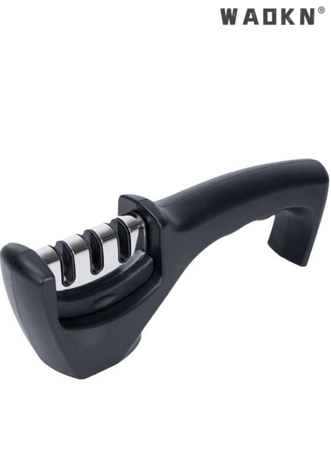 WAOKN 4-in-1 Kitchen Knife Accessories: 3-Stage Knife Sharpener Helps Repair, Restore, Polish Blades , detachable , suitable for Knives, fruit knives, scissors ,sturdy and durable , easy to use and clean , 20.5*7.5*5cm , black . - Image 1