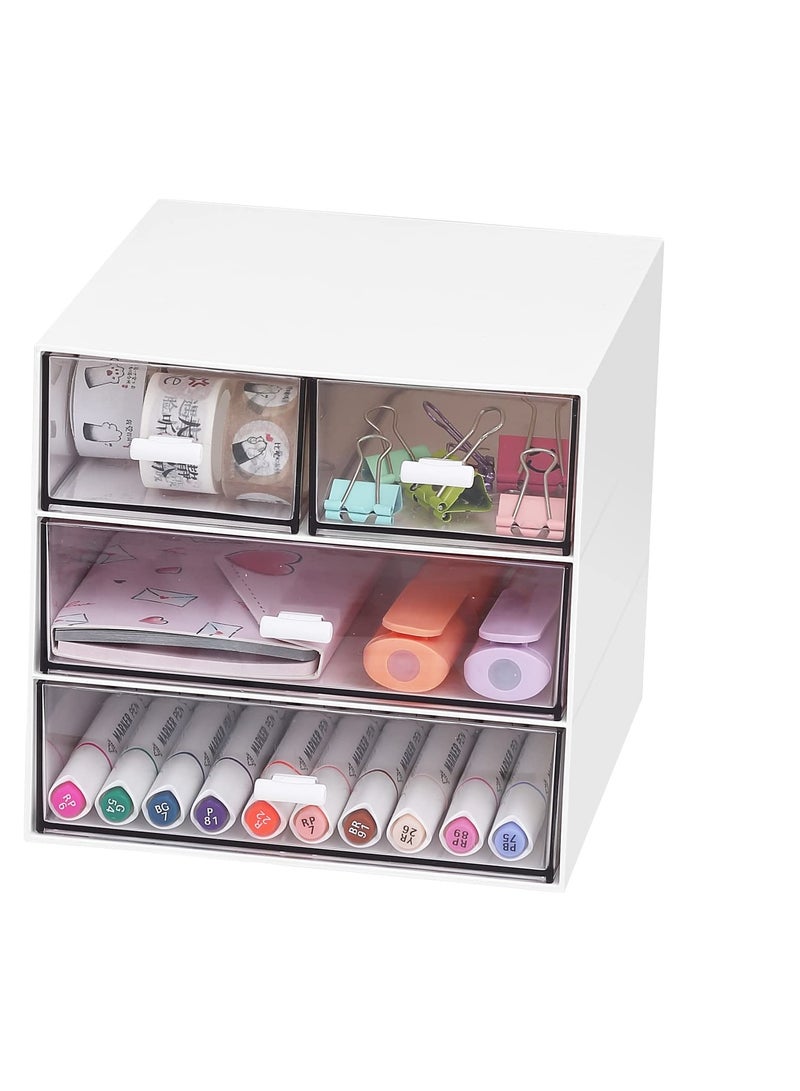 Excefore Desk Organizer with Drawer, 4 Cosmetic Storage Drawers, Makeup Stationery Vanity Organizer, Desk Decor Aesthetic Multifunctional for Office, School, Home - Image 1