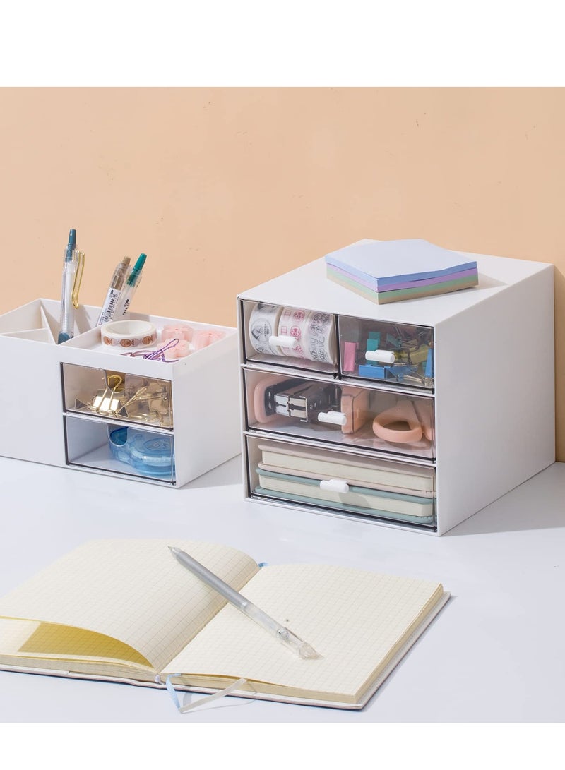 Excefore Desk Organizer with Drawer, 4 Cosmetic Storage Drawers, Makeup Stationery Vanity Organizer, Desk Decor Aesthetic Multifunctional for Office, School, Home - Image 2