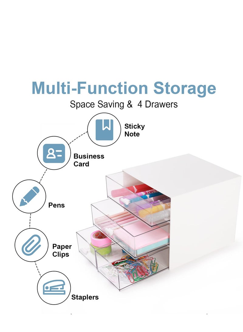 Excefore Desk Organizer with Drawer, 4 Cosmetic Storage Drawers, Makeup Stationery Vanity Organizer, Desk Decor Aesthetic Multifunctional for Office, School, Home - Image 3