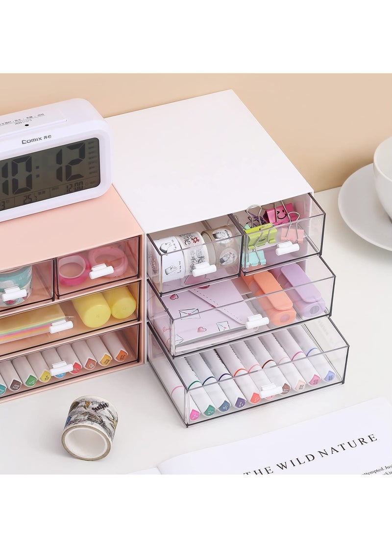 Excefore Desk Organizer with Drawer, 4 Cosmetic Storage Drawers, Makeup Stationery Vanity Organizer, Desk Decor Aesthetic Multifunctional for Office, School, Home - Image 5