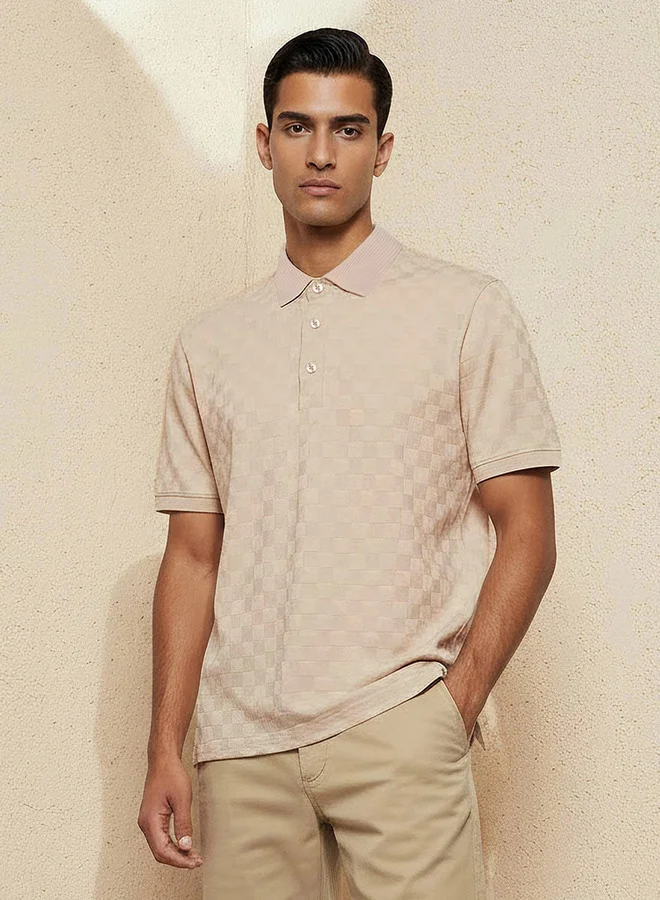 ايكونيك Iconic Men Short Sleeves Checked Polo T-shirt