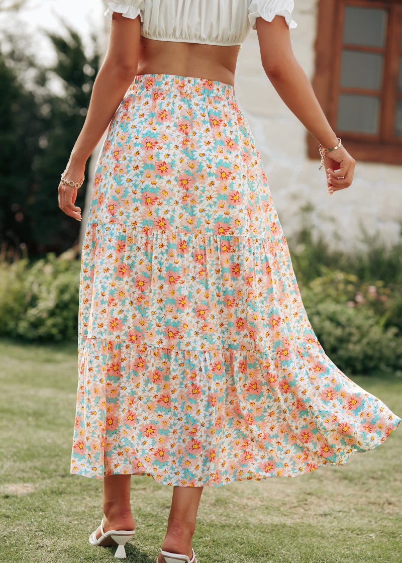 KIRUNDO Maxi Skirts for Women 2026 Summer Boho Floral High Waist Casual Flowy Long Skirt Beach Vacation Cruise Resort Wear(Green, Medium) - Image 5