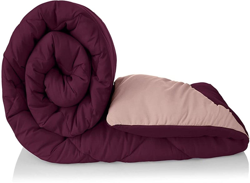 CRAZY WORLD Microfiber Reversible AC Comforter/Blanket for Double Bed | Ultra Soft & Dual Colour All Weather Duvet |Megente & Beige, 250 GSM - Image 1