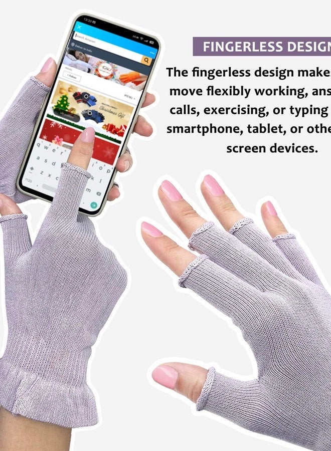 MIG4U 3 Pairs Fingerless Moisturizing Gloves, Half Finger Touchscreen Beauty Glove for Eczema, SPA, Dry Hands, Skin Treatment, Summer Sun UV Protection, Pale Purple, L/XL - Image 1