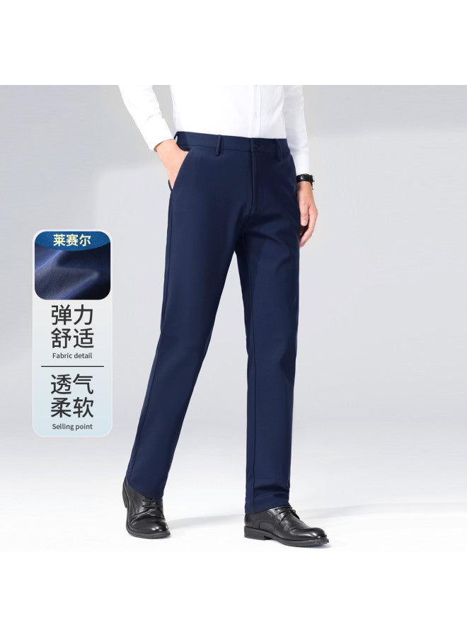 Fomoce Summer Pants New Arrival Casual Fashion Thin Pure Color Lyocell Breathable Men's Stretch Business Casual Trousers - Image 2